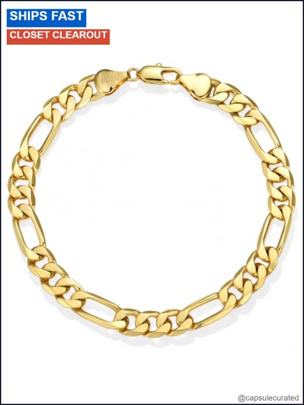 14K Gold Filled Figaro Link Bracelet Diamond Cut 6mm 7in